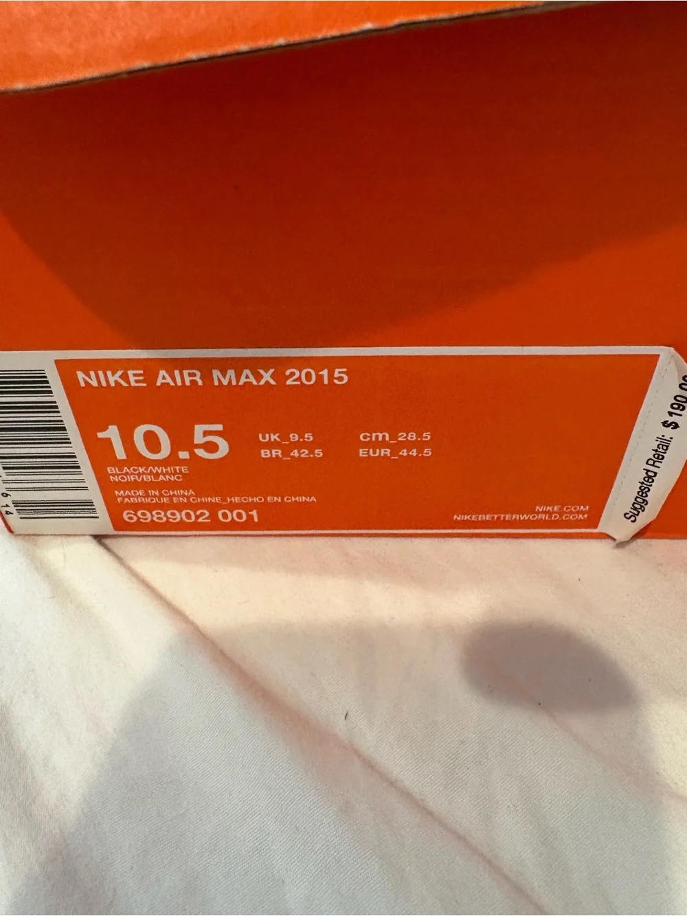 Men’s Nike Air Max 2015 shoes ,size 10 1/2 - Picture 5 of 5